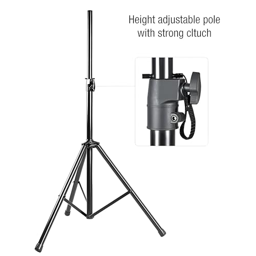 Image of Universal Speaker Stand Mount Holder Heavy Duty Tripod w /Adjustable Height, Compatible Insert Easy Mobility Safety Pin and Knob Tension Locking for Stability,Black Speaker Stand