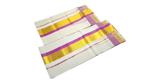 Image of Womens Kuthampully Set Mundu With Golden & Stripes Kara