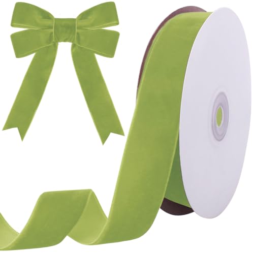 Image of Tsorode 10 Yards Sage Green Velvet Ribbon for Christmas Tree,1 Inch