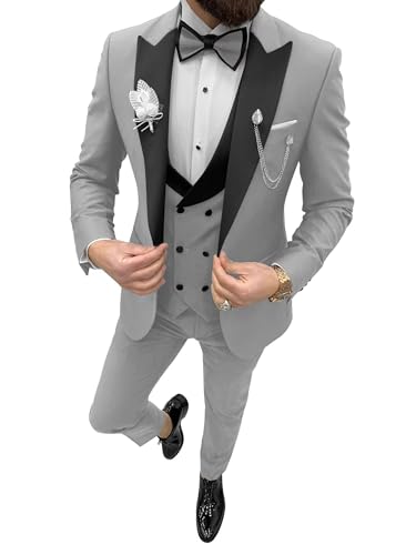 Satin Tuxedo Men's Suit 3 Piece Slim Fit Formal Suits for Men Wedding Prom Jacket Blazer Vest Pants Set