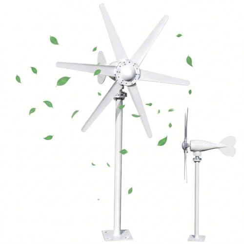 800W Horizontal Wind Turbine Generator 12V 24V Output 6 Blade Nylon 3 Phase AC Generator Built In Controller for Home Yard Farm RV Off Grid Use 1.0m/s Low Wind Start Power White