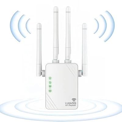 AILKIN Repetidor WiFi  Amplificador WiFi Blanco 1200Mbps Doble Banda 2.4G/5G  Amplificador WiFi  2 Puertos LAN  4 Antenas  Extensión WiFi para Casa y Oficina  Repetidor/Router/Ap