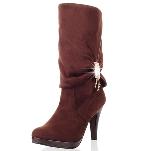 Bottes Mi-Mollet Gicoiz Talons Aiguille en Suède et Plateforme Haut de Gamme