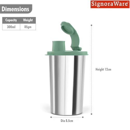 Image of SignoraWare Mini Stylish Stainless Steel Sipper | Airtight & Leakproof | Sleek & Compact Design | Ideal for Office, School, Gym & Outdoor Use | Travel-Friendly for Kids & Adults (300ml | Egreen)