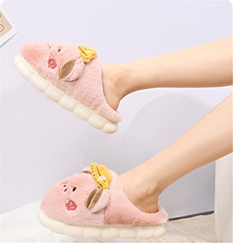YILANLAN Women's Pink Pig Animal Slippers - Warm, Plush, Winter, Flat Heel, No Closure, Round Toe4