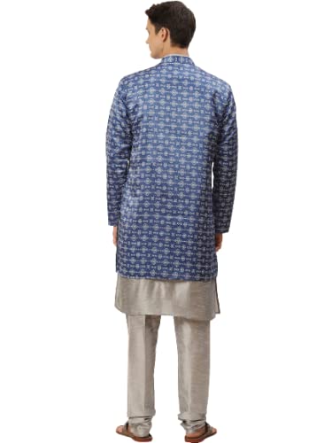 Image of SOJANYA (Since 1958, Men's Silk Blend Grey Kurta Pyjama & Silk Blend Jacket Combo