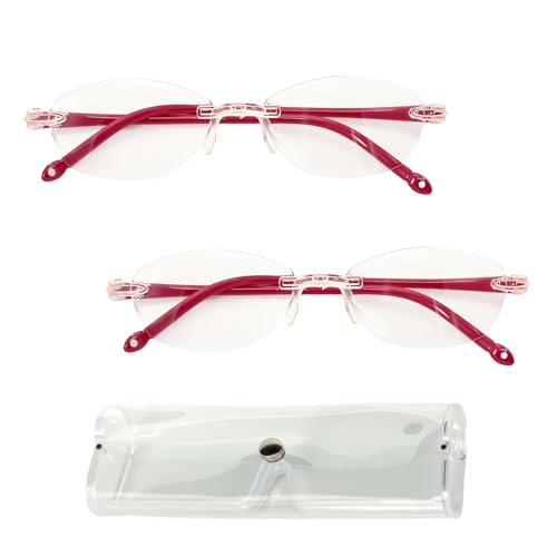 KURTOPLLY 2 Pcs Auto Focus Glasses, Automatic Zoom Reading Intelligent Self Adjusting Presbyopia Anti-Blue Light Glass Adjustable Presbyopic Color-Changing Smart Look Far And Near For Men Women(Red)