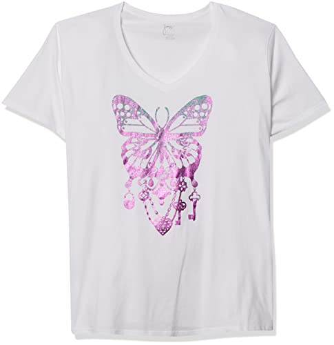 JUST MY SIZE womens Just My Size Women's Plus-size Graphic Short Sleeve V-neck T-shirt Shirt, Bedecked Buterfly, 3X US