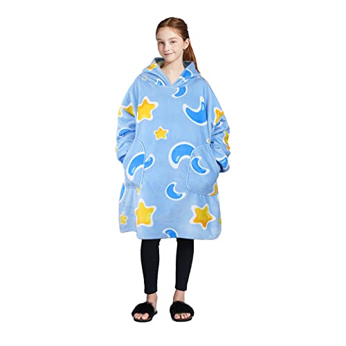 Wenlia Sherpa Hoodie Sudadera Manta, Manta Extragrande con Estampado Sherpa, Palta Sudadera con Capucha cálida, cómoda, usable, para Adultos, niñas Mujeres, Adolescentes (Estrella-7-14 años)