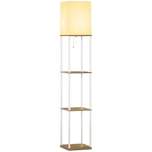 HOMCOM Lampadaire en bois design moderne, lampadaire salon avec 3 étagères, lampe sur pieds avec douille E27 (ampoule non inclus), lumière décoration pour chambre...