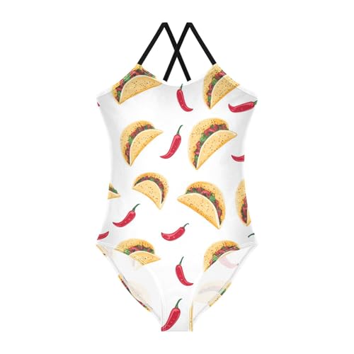 Tacos Red Chili Girls One Piece Swimsuits Peppers Sport Halter Swimwear Beach Bathing Suit 3T