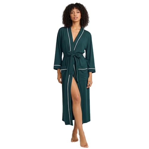 HEARTNICE Womens Cotton Robe, Soft Kimono Spa Knit Long Bathrobe Lightweight Loungewear