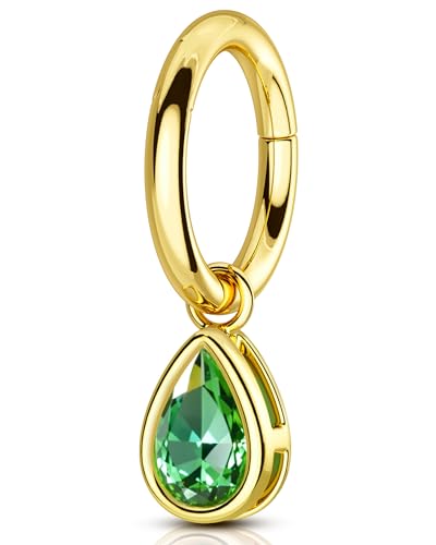 OUFER 14G Gold Anhänger Piercing Bauchnabel Chirurgenstahl 316L Bauchnabelring Tropfen Grün CZ Bauchnabelpiercing Schmuck Belly Button Bar für Damen 10 mm