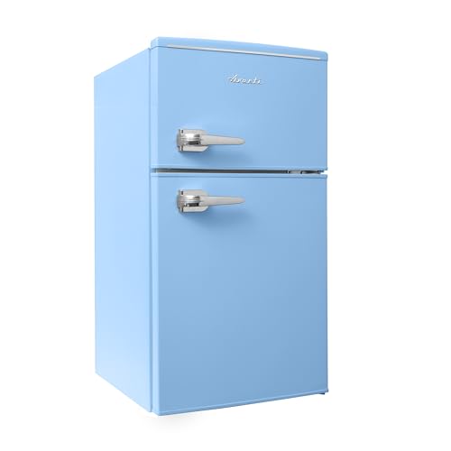 Image of Avanti Mini Fridge with Freezer Retro Design Compact Refrigerator for Home Office or Dorm, Features Dual Doors Removable Shelves Manual Defrost and Mechanical Adjustable Temp Control, 3.1-Cu.Ft, Blue
