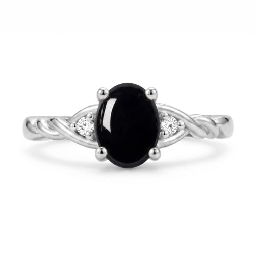 Image of Rylos Sterling Silver Classic Birthstone Ring - 7X5MM Oval Gemstone & Diamonds - Women's Jewelry, Sizes 5-10