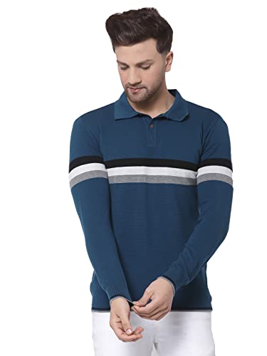 Image of Kalt Mens Basic Solid Full Sleeves Polo Cotton Blend Knitted Regular Fit Polo-Neck T-Shirts with Collar Stylish