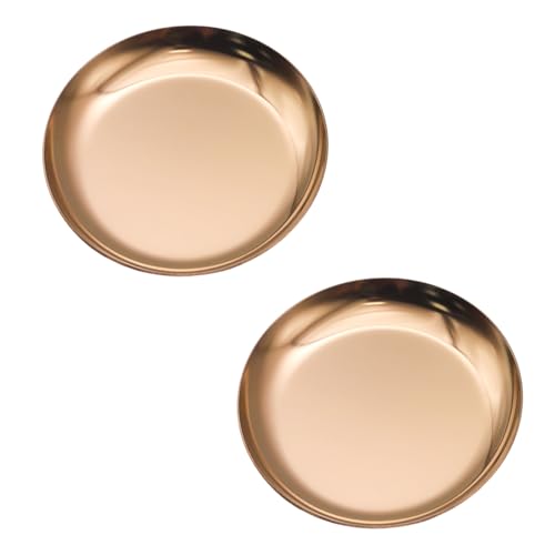 PINE & LINEN 2Pcs Round Rose Gold 4 Inch Stainless Steel Small Jewelry Dish