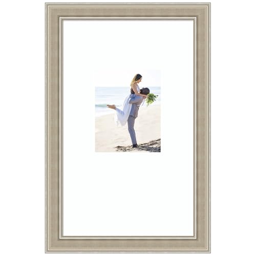 Amanti Art Picture Frame 16x26 Matted to 8x10 Photo Frame, Mezzo Silver Wood Framing for your Wedding Photos, Family Pictures, Diploma, Certificate, Kids Art Gift for Mom or Poster Wall Decor