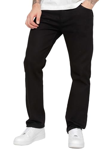 BRAND KRUZE Mens Straight Leg Jeans Casual Cotton Regular Fit Denim Pants for All Waist Sizes KZ109 Black 32W / 27L