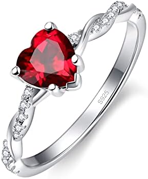 BONLAVIE 1.25ct 6mm x6mm Heart Cut Ruby Ring for Women Garnet Silver Heart Ring for Women Promise Ring for Her Jewelry for Mother Day Birthday Gifts Size 7