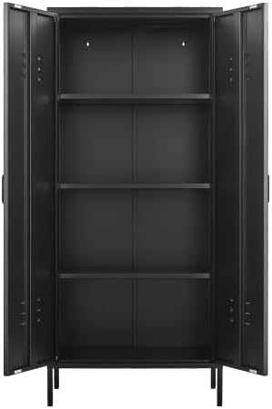 Metal Storage Cabinet with 2 Doors and Adjustable Shelves, Tall Metal Locker Multipurpose Freestanding Organizer for Bedroom, Bathroom, Home Office