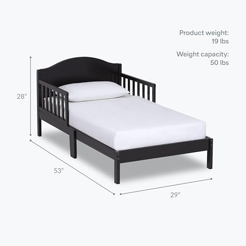 Image of Dream On Me Sydney Toddler Bed, GREENGUARD Gold, Pinewood, Black | Solid Arched Panel, Low to Floor Bed, 2 Safety Guard Rails, Sturdy Wooden Frame, 50 Lb Limit, BSA Verified