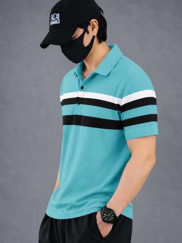 Image of Noble Monk Men's Striped Polo Neck Half Sleeve Casual T-Shirt with Regular Fit