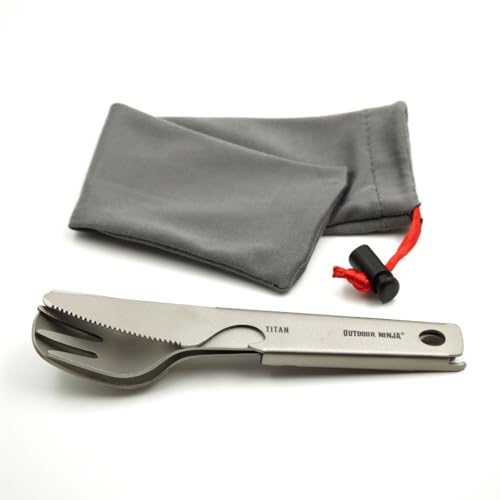 Outdoor Ninja Titan Mini Besteckset Ultraleicht 39 g | 13 cm | Löffel, Gabel, Messer mit Flaschenöffner für Wandern, EDC & Camping