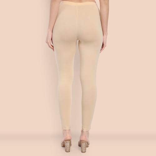 Image of ONE SKY Women Full Length Leggings | Cotton Modal Spandex Blend | High Waist Stretchable & Bio-Washed Fabric | Colour-Lock Technology | Comfortable Leggings for Women