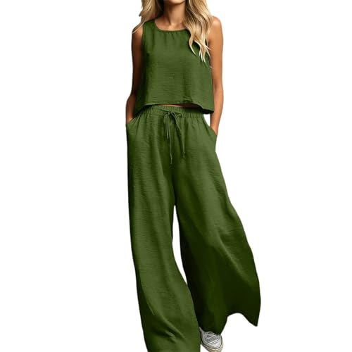 Summer Outfits for Women 2 Piece Sets Cropped Camisole Tops Palazzo Pants Beach Set (A1-Green, XL)