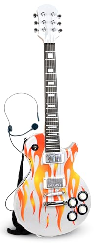 BONTEMPI - Guitarra Rock Electrónica Inalámbrica con Cuerdas de Metal, 8 Pistas Pregrabadas, Micrófono de Auriculares, Correa Bandolera, Apagado Automático 690mm