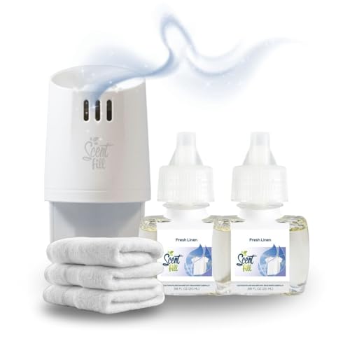 Scent Fill Fresh Linen Plug in Air Freshener Scented Oil Refills 2 Refills + Diffuser