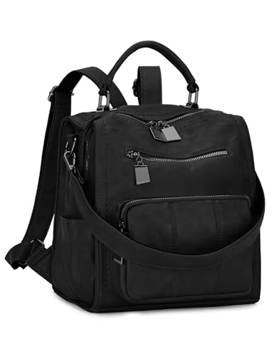 RAVUO Women Backpack Purse, Ladies PU Leather Casual Shoulder Bag mini Backpack for Ladies Three Ways to Carry Black