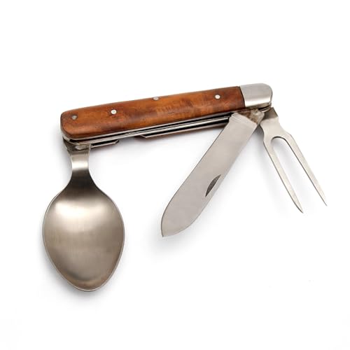 Civil War Era Combination Knife Fork Spoon – Vintage Style Union Slot Knife | Folding Pocket Cutlery with Wooden Handle | Historical Reenactment, Camping & Collectible Gift