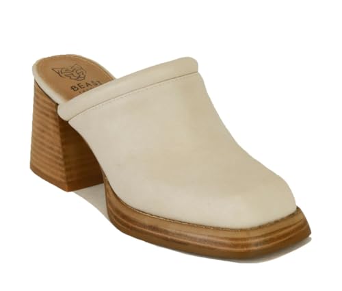 Beast Fashion Heeled Mules for Women Western Clogs Stacked Heels Mules Square Toe Backless Slip on Slides Sandals Loafer Shoes, Sand,7.5