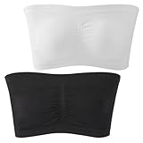 mtuihfo 2 PCS Bandeau Tops Women, Strapless Bras, Bandeau Bra Padded, Tube Top Bra Bralette (UK, Alpha, M, Regular, Regular, Black&White)