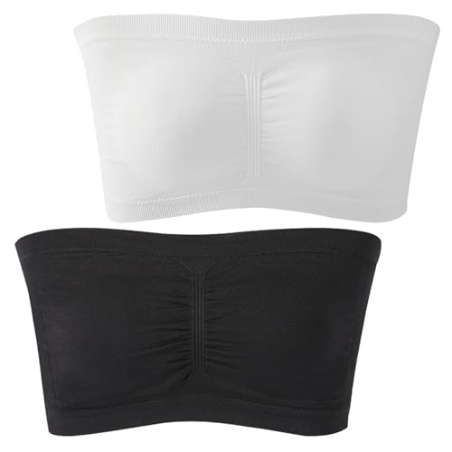 Mtuihfo 2 PCS Bandeau Tops and Strapless Bras for Women Padded Tube Top Bralette