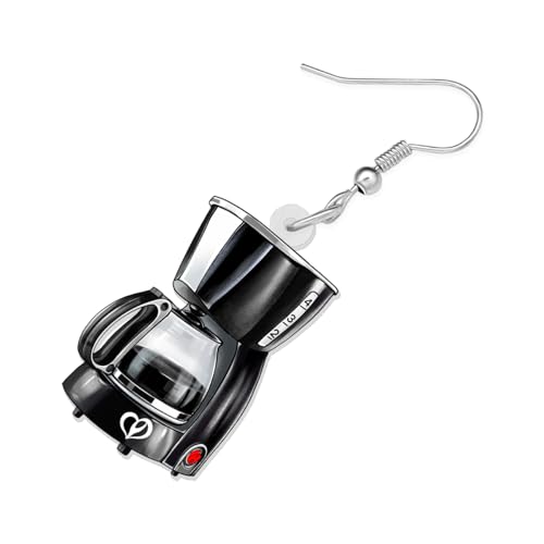 Image of BONSNY Acrylic Dangling Novelty Fun Black Coffee Machine Earrings Hypoallergenic Designer Jewelry Gifts For Women