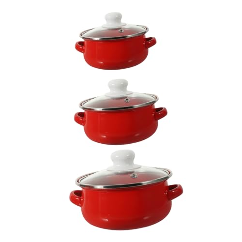 SOIMISS 3 Piezas Olla de Cocina Esmalte Mini con Asas Ollas para Sopa de Plano para Cocinas Eléctricas Inducción de Rojo