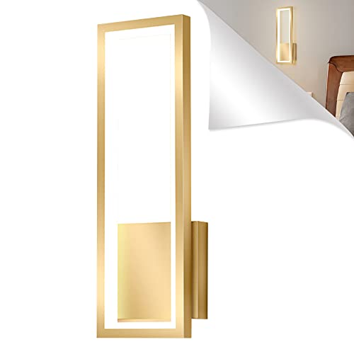 Moderne LED Wandleuchte Innen Gold Wandlampe Dimmbare Schlafzimmer Bettlampe Rechteckige Metall Wandbeleuchtung Nachttischlampe für Wohnzimmer Flur Korridor Treppe Hotel H32CM Cover
