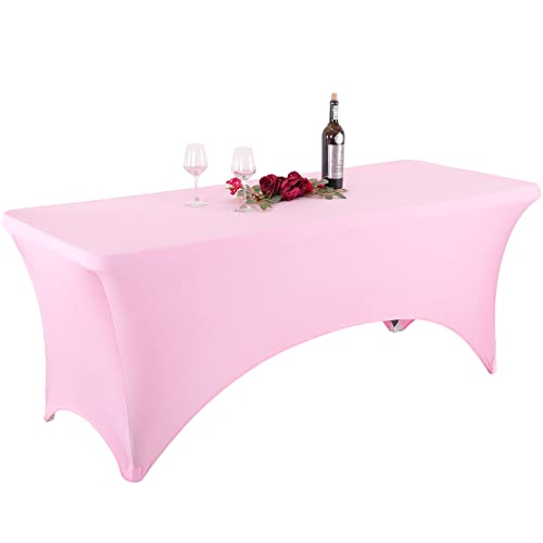 Htper Nappe de Table Extensible Rose [6 Pieds, 183 cm], Couverture de Table Élastique en Spandex Nappe résistante aux déchirures et aux Plis pour fête,Anniversaire,Mariage,Banquet,Table de Massage Cover