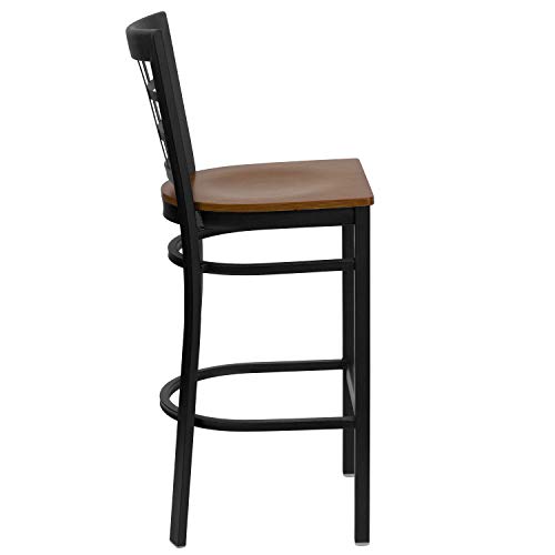 2 unidades de butaco metálico para bar con respaldo tipo ventana y asiento de madera cerezo - Negro miniatura 5
