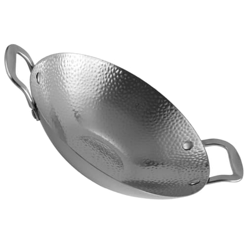 ifundom Olla de Acero Inoxidable Doble Asa de 9 Pulgadas, Sartén de Metal para Cocinar, Wok para Estufa, Olla Caliente para Shabu y Cocina Hogareña, Utensilios de Cocina Resistentes