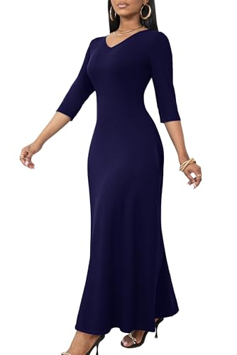 FANDEE Navy Blue Dress for Plus Size Curvy Women Summer, v-Neck, Church Dress, 3XL