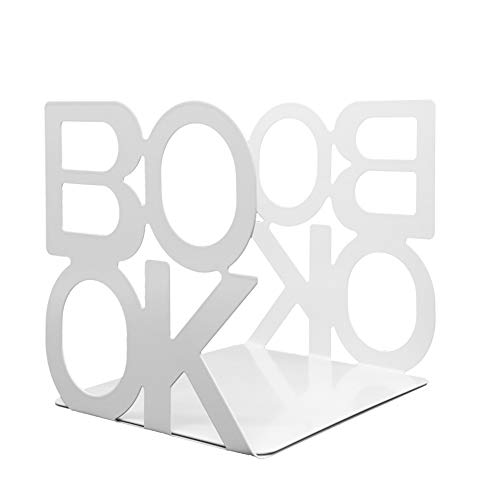 A Pair Of Simple Style Book Pattern Desktop Bookends, Nonskid Metal Book Ends Book Stands For Home Office Library School Deck Decoration (White) #TOP2