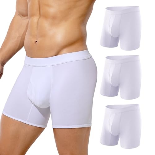 Arjen Kroos Mens Cotton Boxer Briefs Breathable Pouch Underwear with Opening Fly 3 Pack