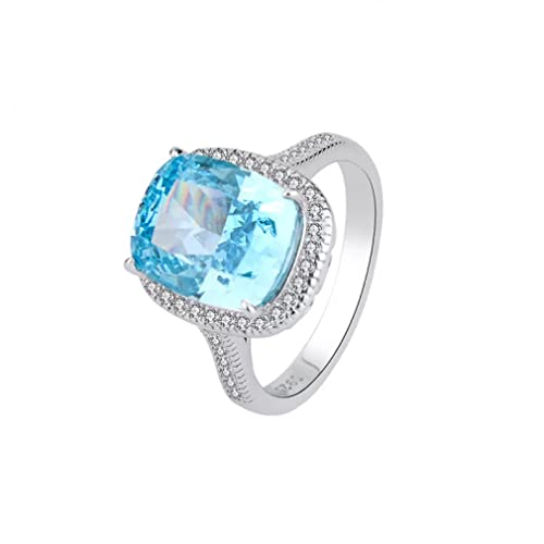Bague en argent 925 femme avec émeraude, diamants et aigue-marine 10x12