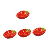 MAGICLULU 4 Pièces Plats Aux Fraises Contenants à Dessert avec Couvercles Cheesecake Pots De Gelée Tasses De Fraises Bol en Forme De Fruits Vaisselle Aux Fraises Bol D'ananas Rouge Céramique