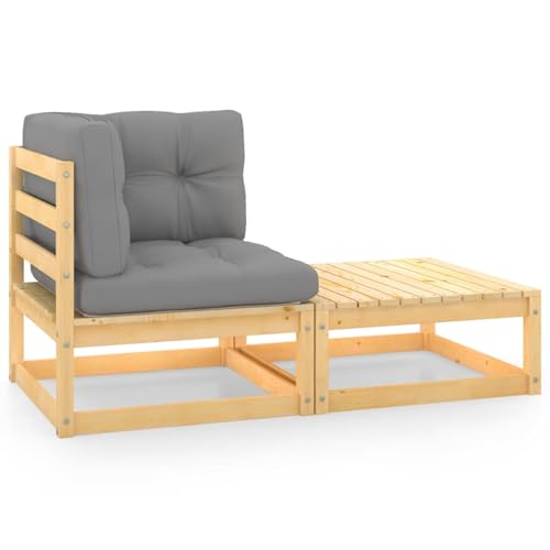 Sufrk Set Divani da Giardino 2 pz con Cuscini Legno Massello di Pino-Divano di Pallet levigata e piallata – per Interni ed Esterni Poltrona/Divano per Patio
