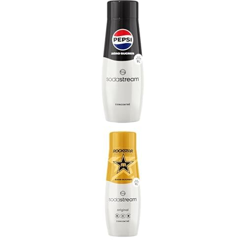 Sodastream 2 Concentrés Pepsi Zéro Sucres + 2 Concentrés Rockstar pour Machine à Eau Pétillante et Soda, 4 x 440 ml